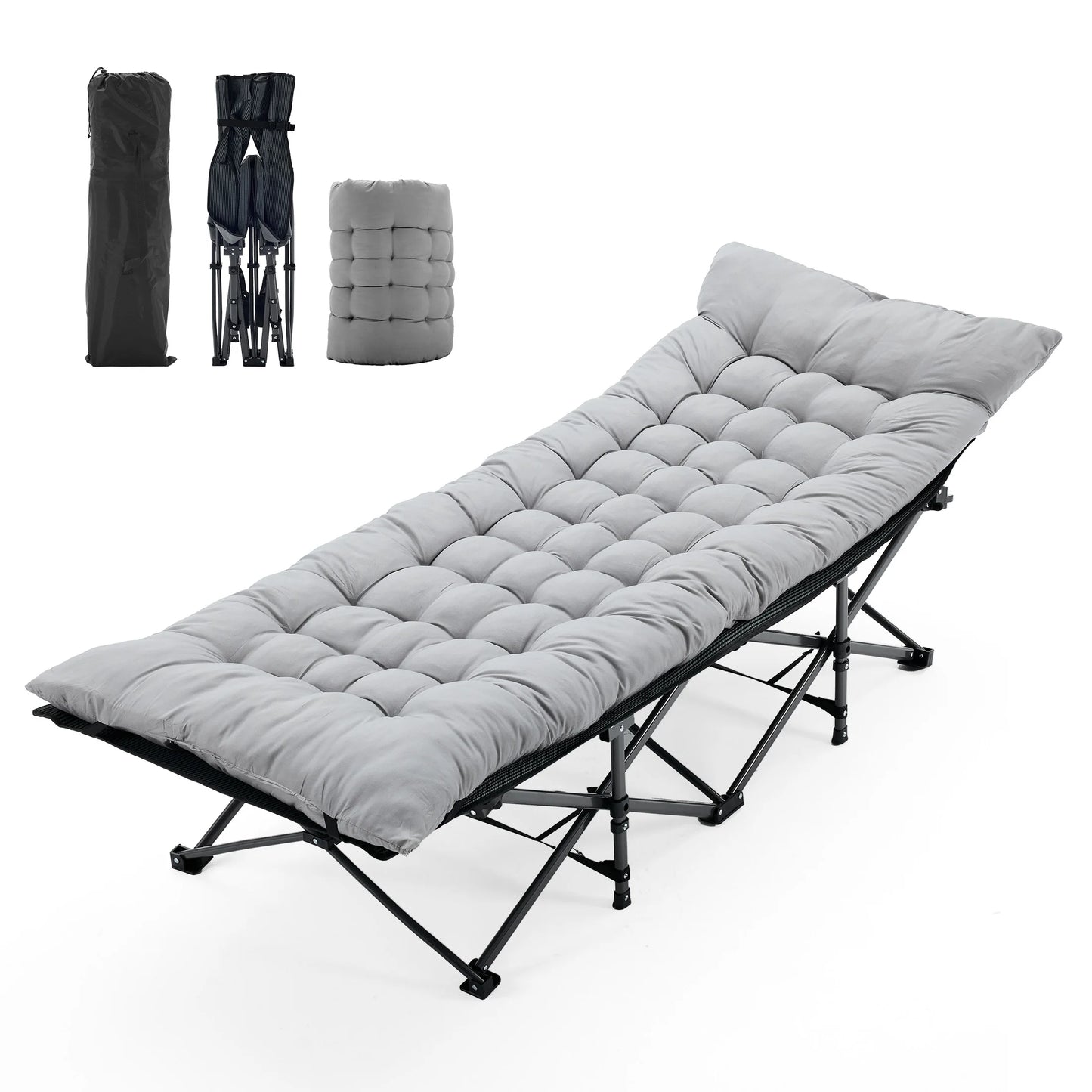 JHK Folding Camping Cot Lounger With Sturdy Carbon Steel Frame