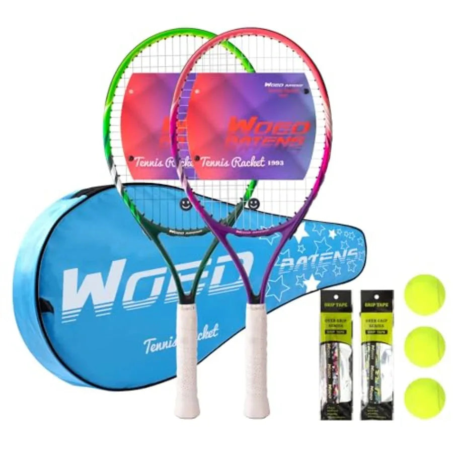 Junior Tennis Racket With Ball Carry Bag Overgrips And Dampers
