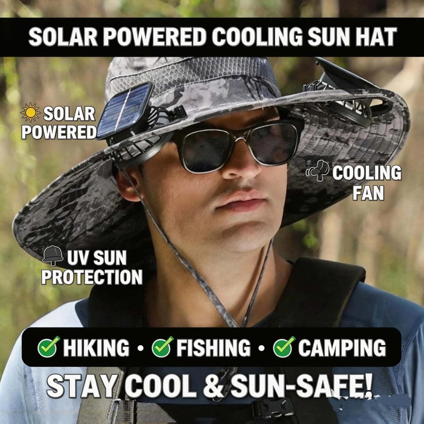 Mens Solar Powered Cooling Fishing Hat With Fan