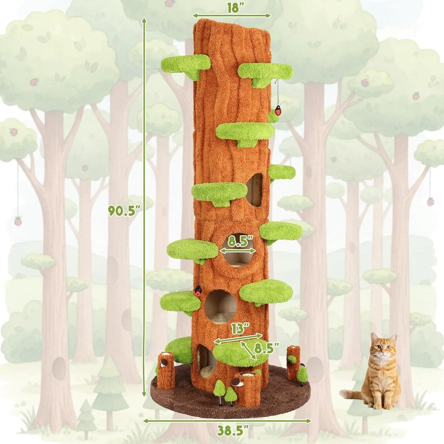 Solid Wood Cat Tree Tower With Sisal Scratching Posts And Perches
