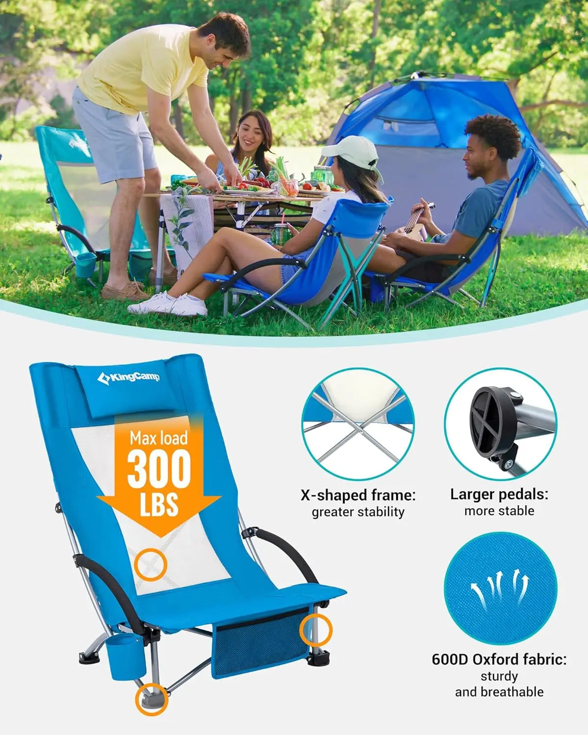 High Back Folding Camping Chair for Adults with Mesh Seat and 300lb Capacity