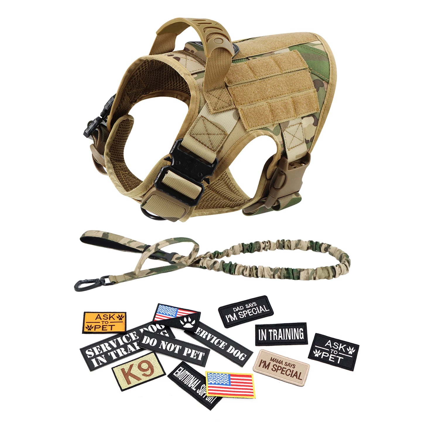 PETRAVEL Military Large Dog Harness Vest Set for Malinois Training