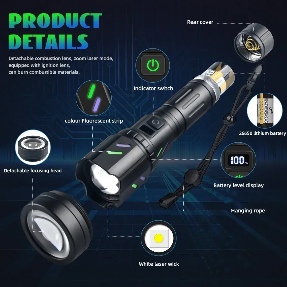VASTFIRE Bright LED White Laser Flashlight Zoom Torch
