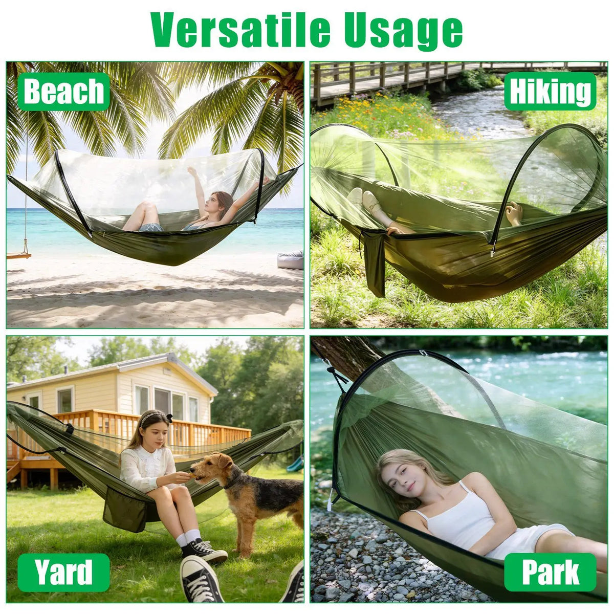 3 In 1 Camping Hammock With Automatic Pop Up Mosquito Net Nylon