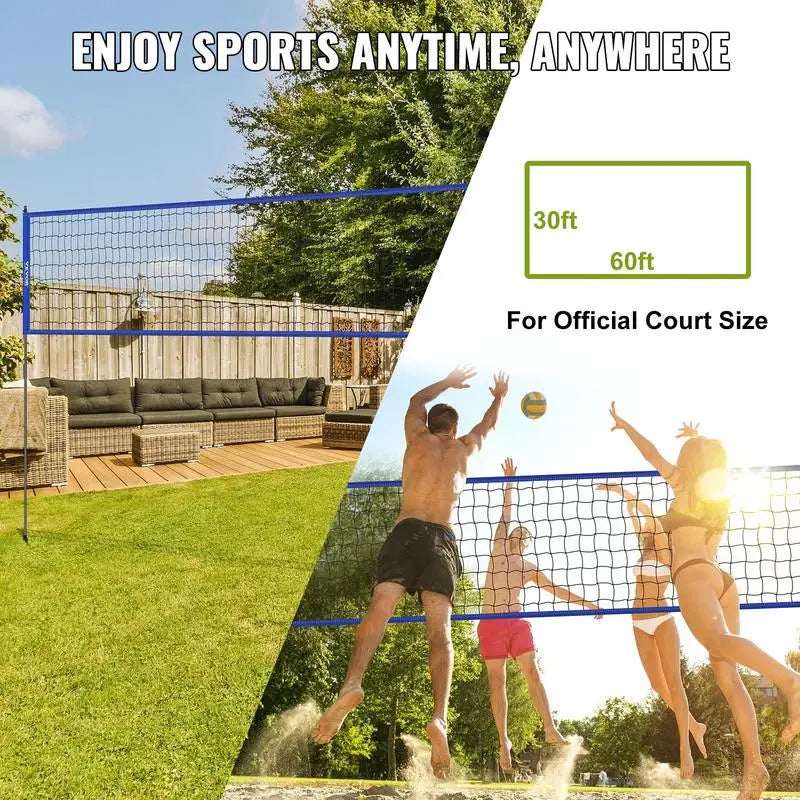 Outdoor Portable Volleyball Net System With Adjustable Poles And Pump