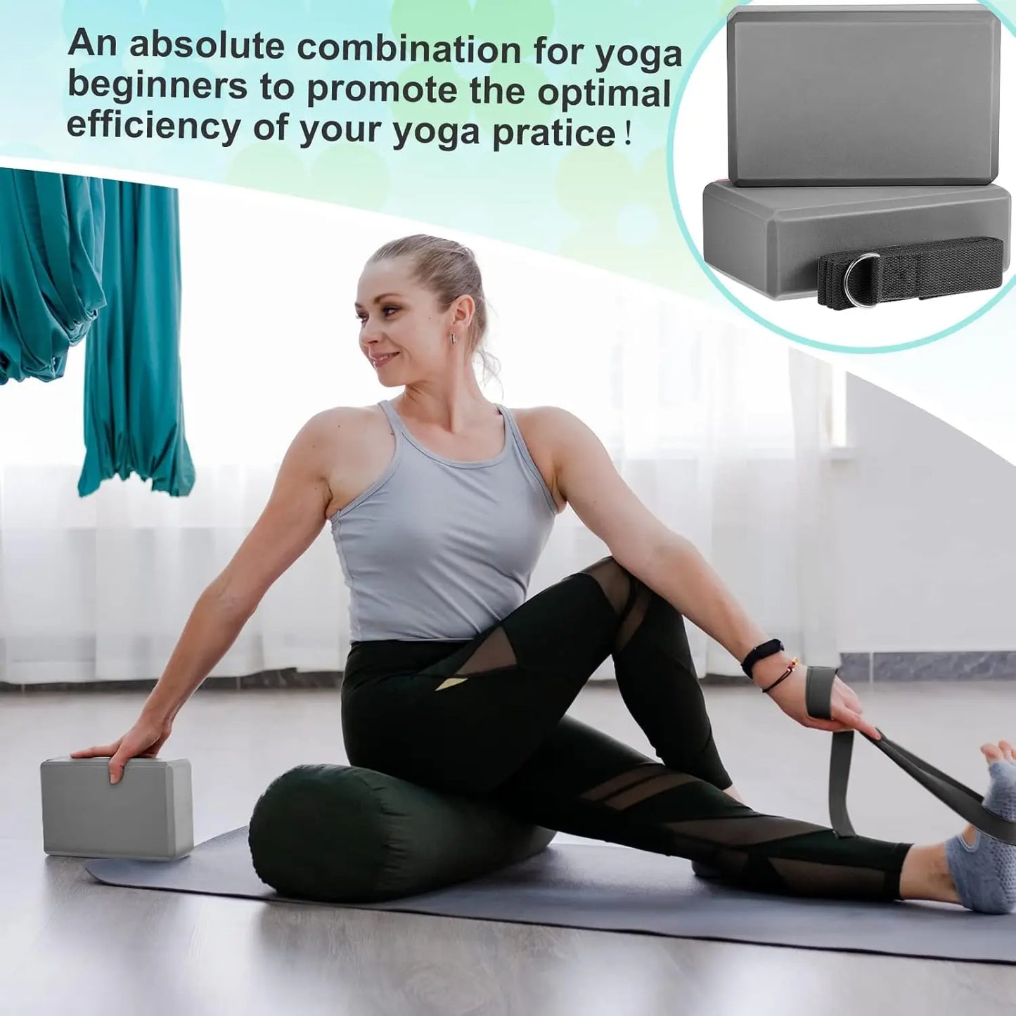 EVA Foam Yoga Blocks and Straps for Stretching and Pilates