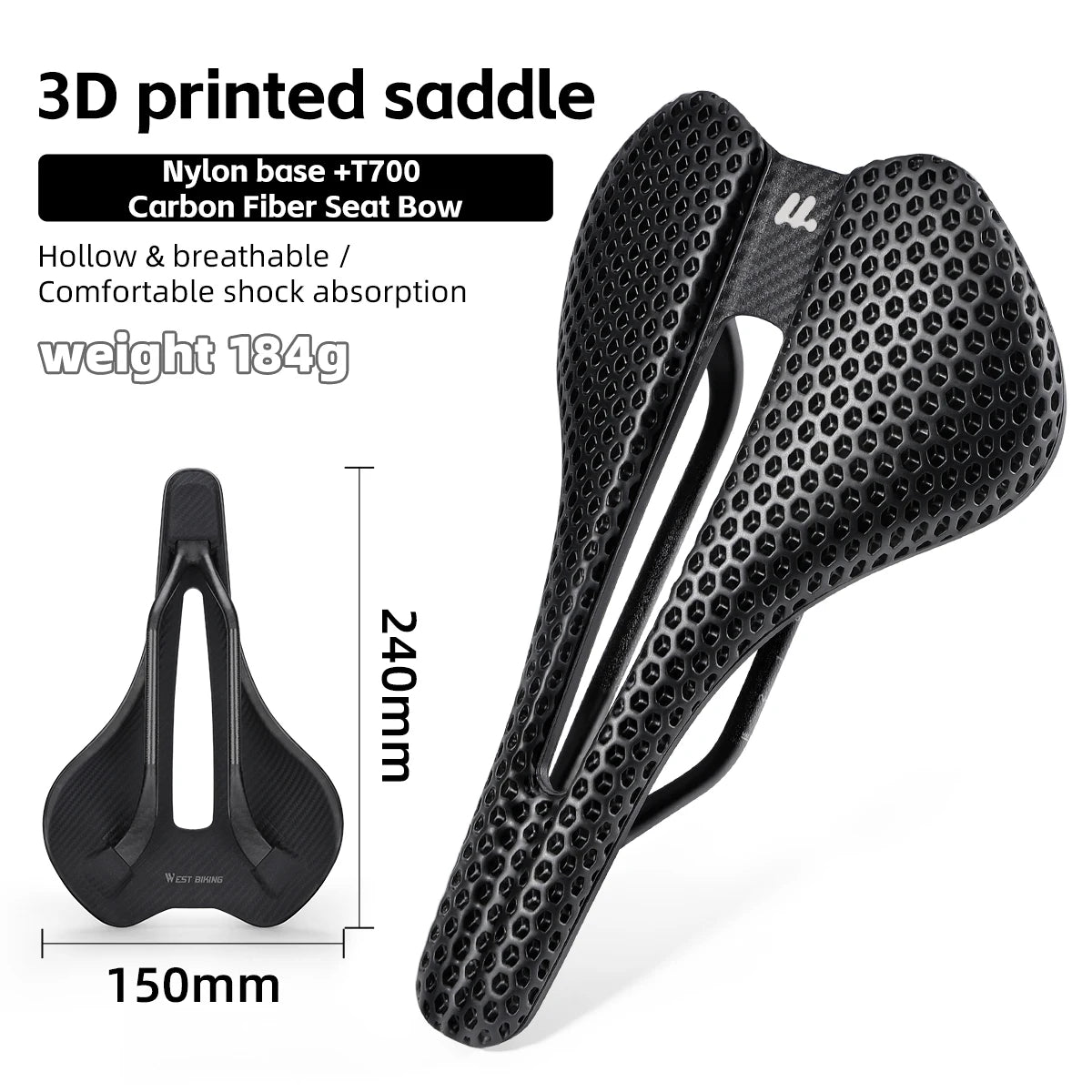 West Biking 3D Printed Bicycle Saddle For Road Bikes