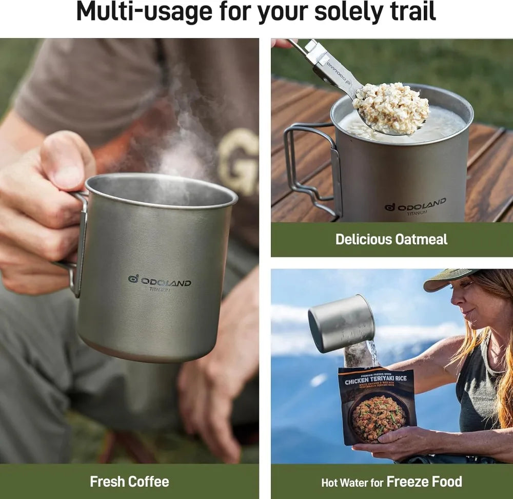 Titanium Camping Cookware Set 4 Piece With Spork For Outdoors
