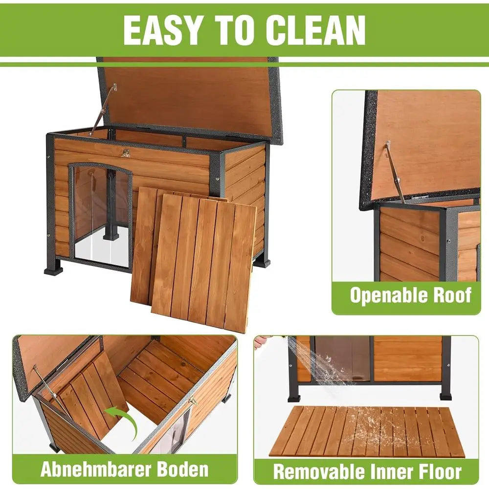 Outdoor Insulated Dog House Weatherproof Kennel With Chew Proof Roof
