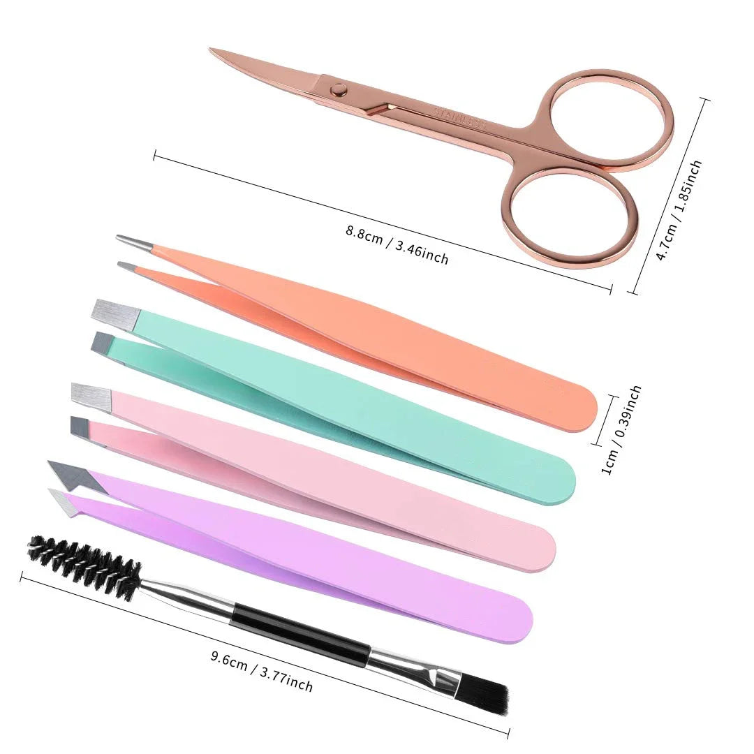 6 Pack Eyebrow Tweezers Set Professional Stainless Steel Ingrown Hair