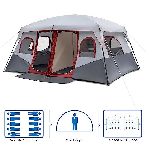 CT10P Cabin Tent Waterproof With Two Doors For Family Camping