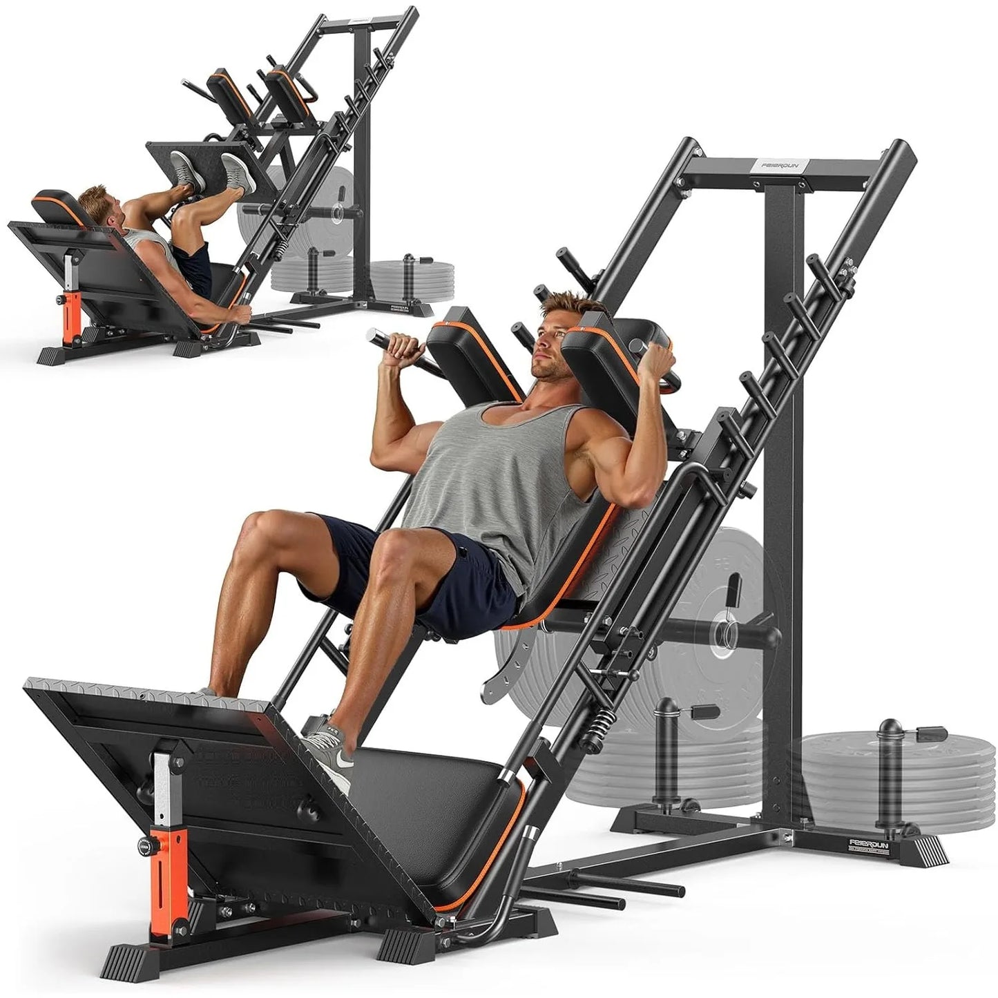 FED Fitness 3-In-1 Leg Press Hack Squat Machine With Ultra Quiet Pulley System