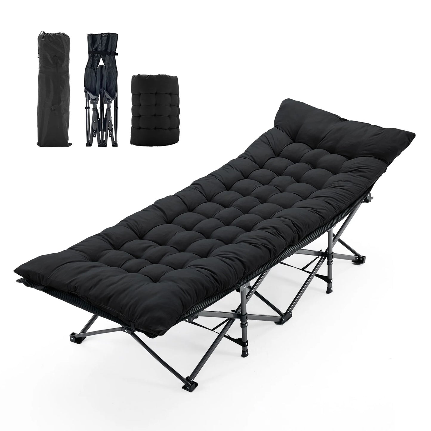 JHK Folding Camping Cot Lounger With Sturdy Carbon Steel Frame