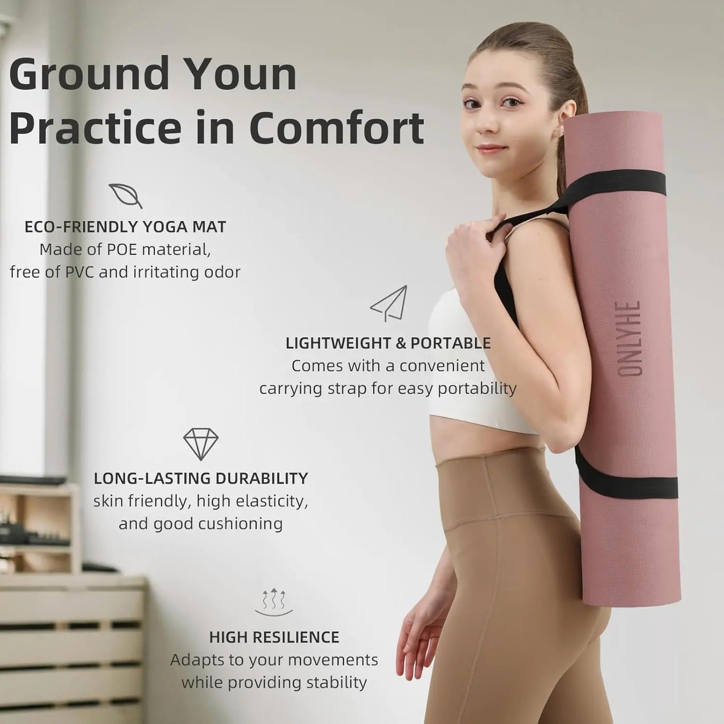 Extra Thick 8-Millimeter Yoga Mat TPE Anti Slip For Travel