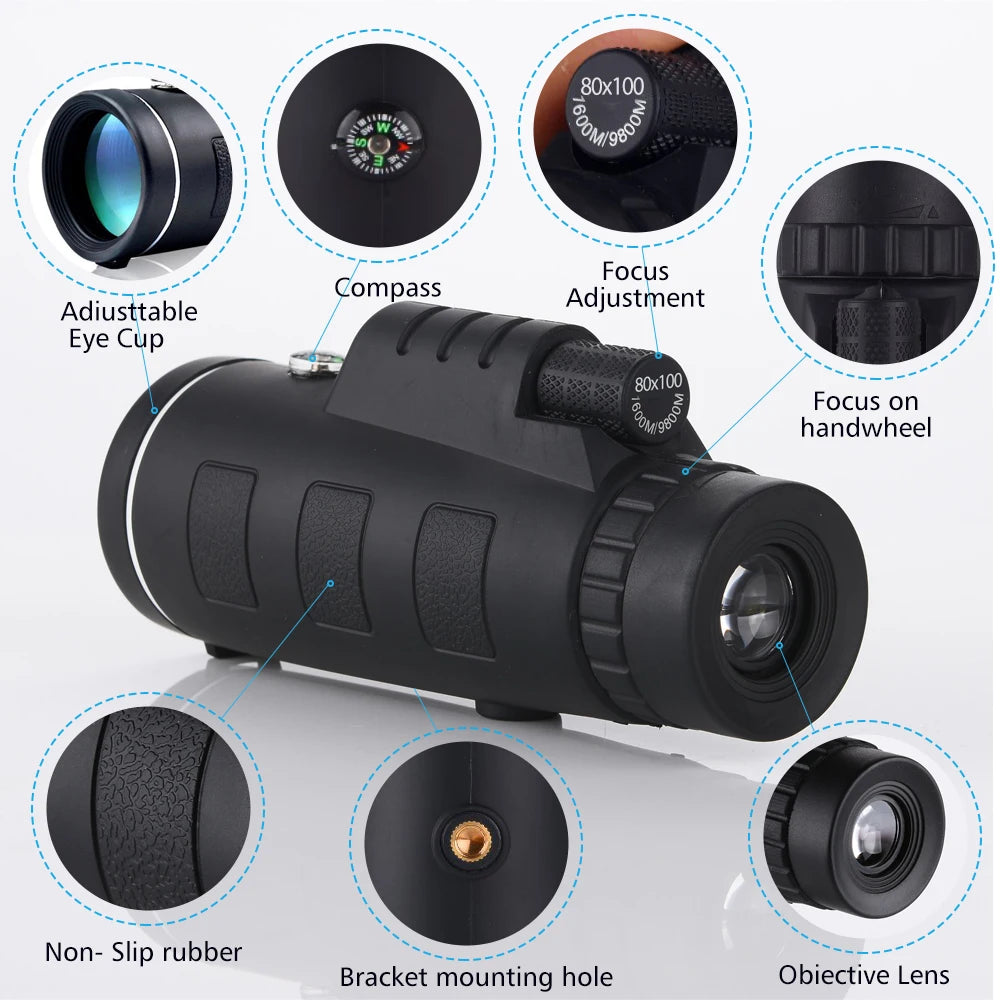 Low Light Night Vision Monocular With Phone Holder Tripod Outdoor