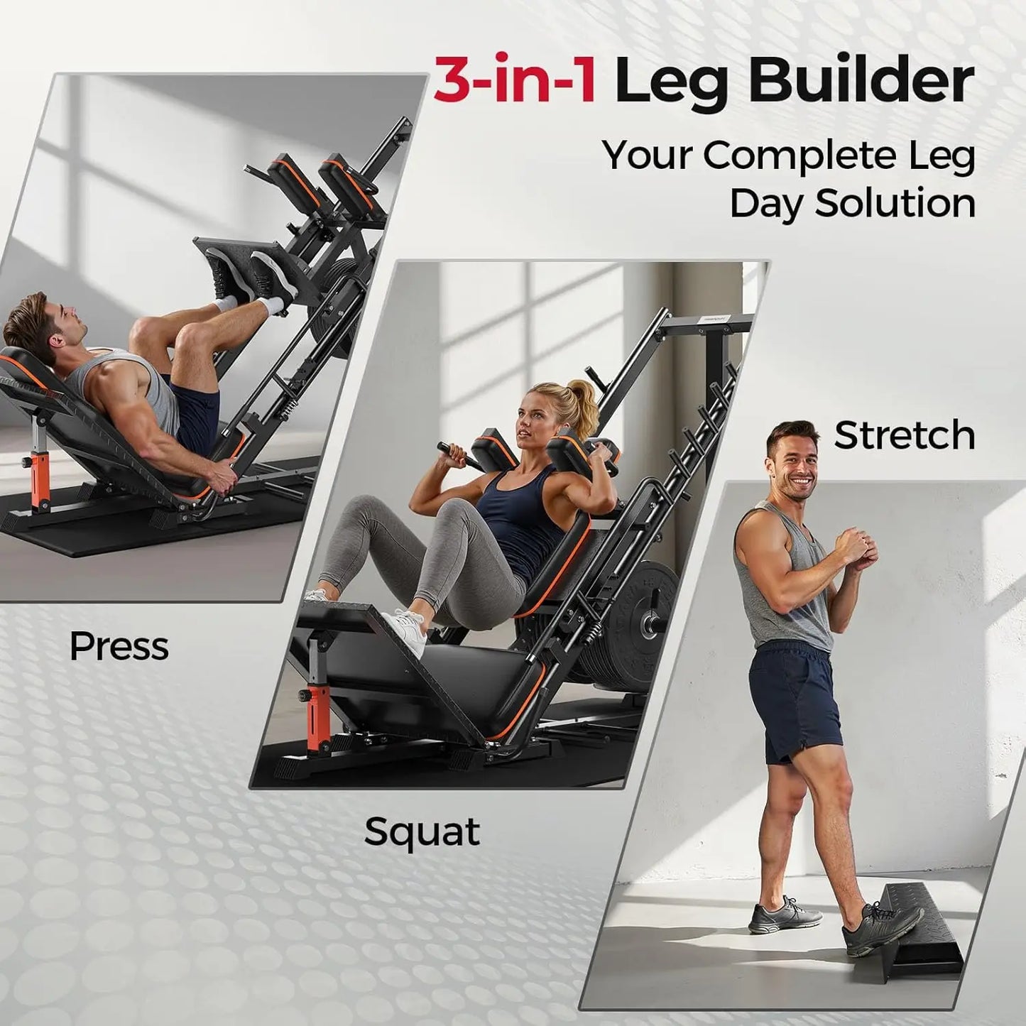 FED Fitness 3-In-1 Leg-Press-Hack-Squat-Machine With Ultra Quiet Pulley