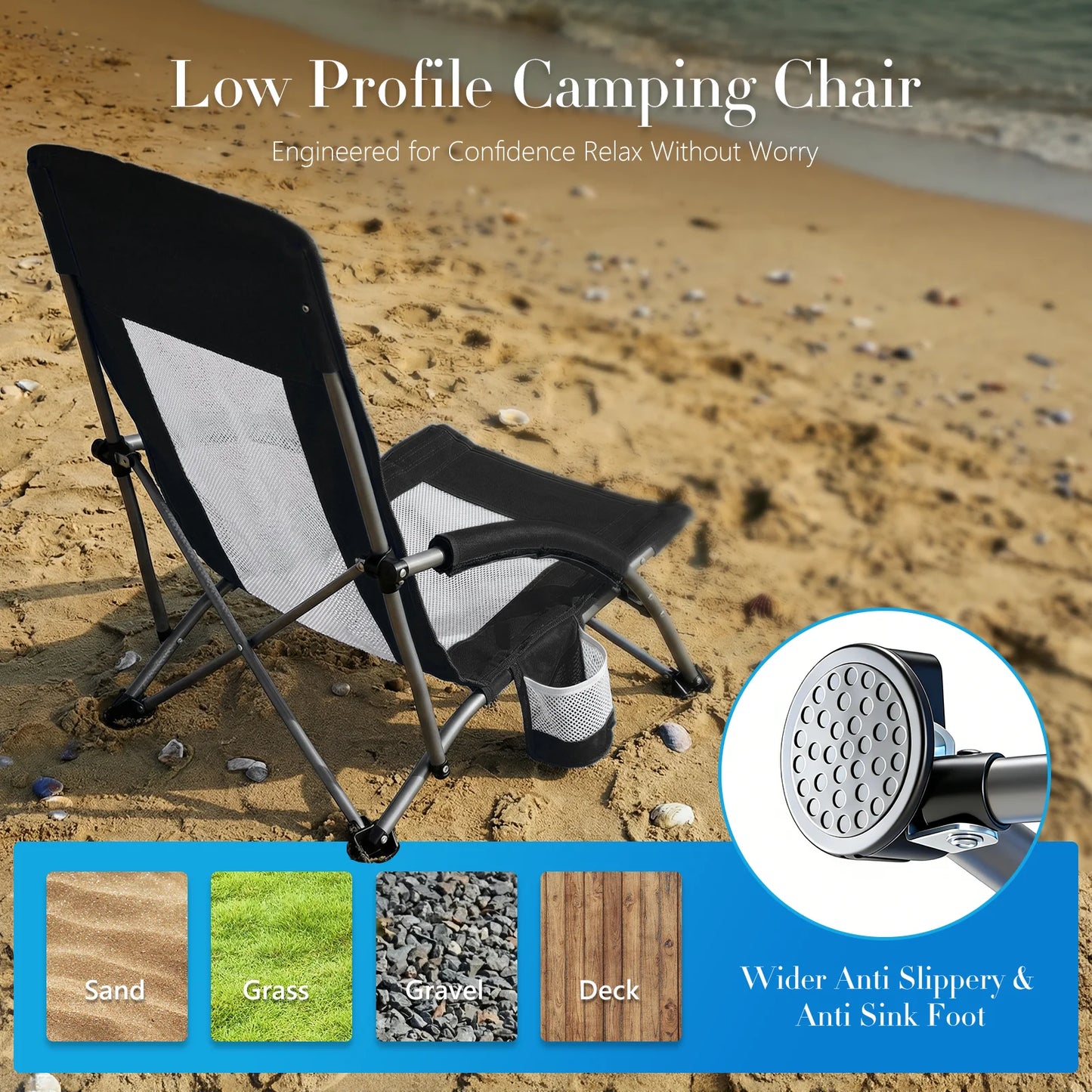 JHK Outdoor Portable Beach Camping Chair With Cup Holder