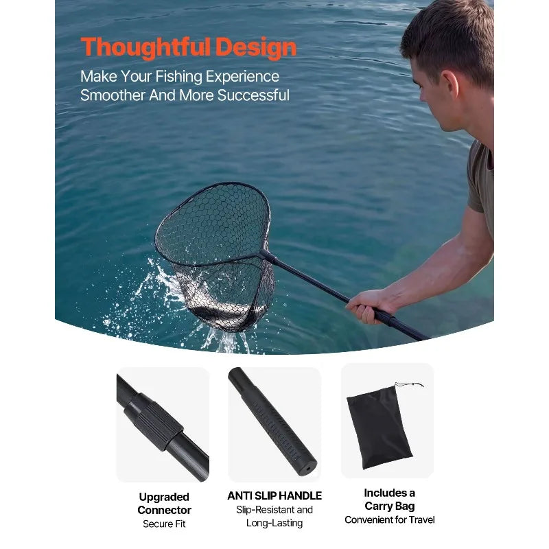 Foldable Landing Net With Telescopic Aluminum Handle For Fishing