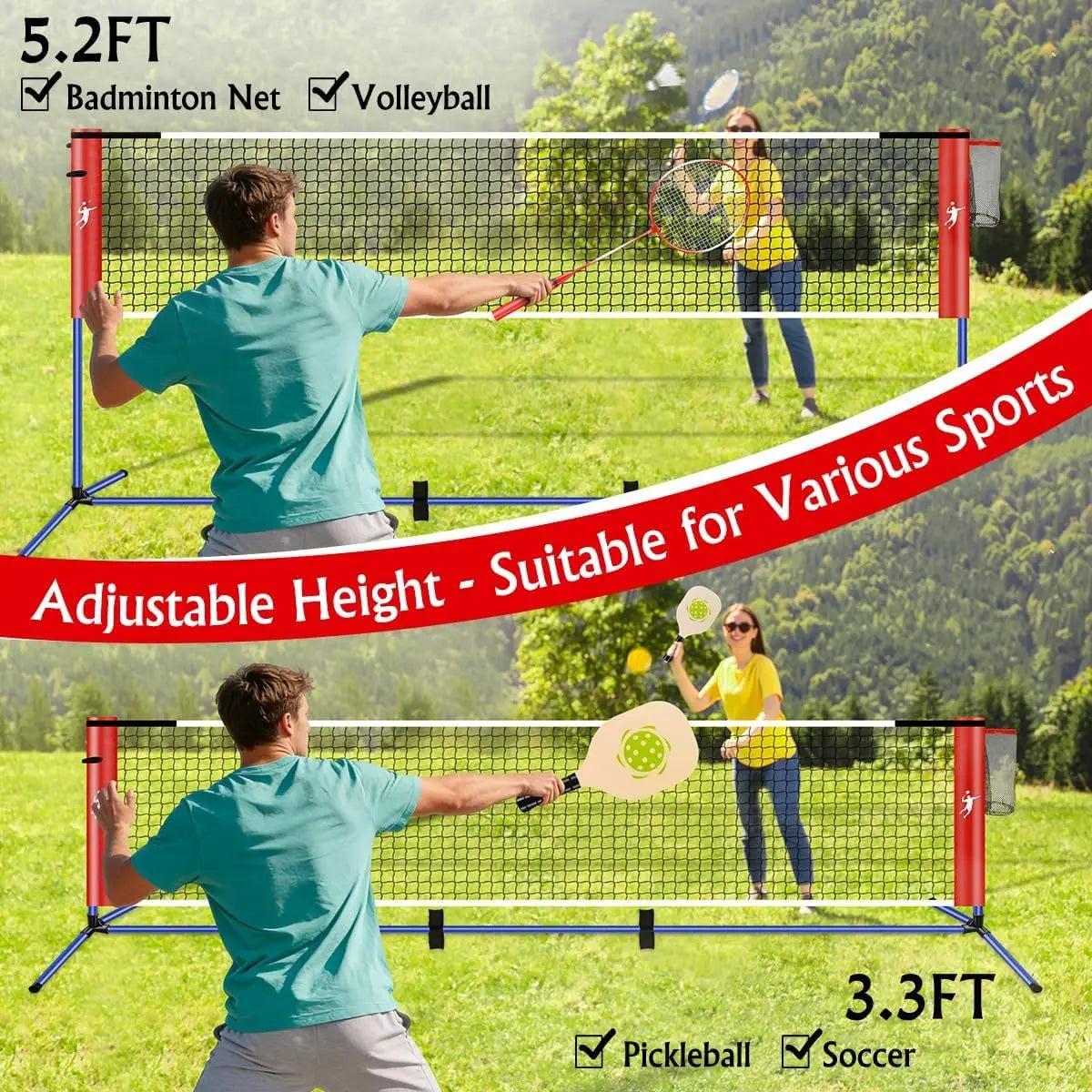 All In One Sports Net Set For Badminton Pickleball Volleyball