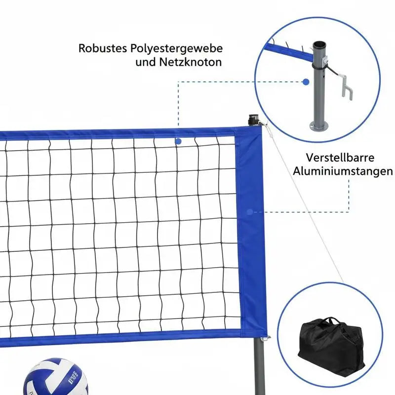 Outdoor Portable Volleyball Net System With Adjustable Poles And Pump