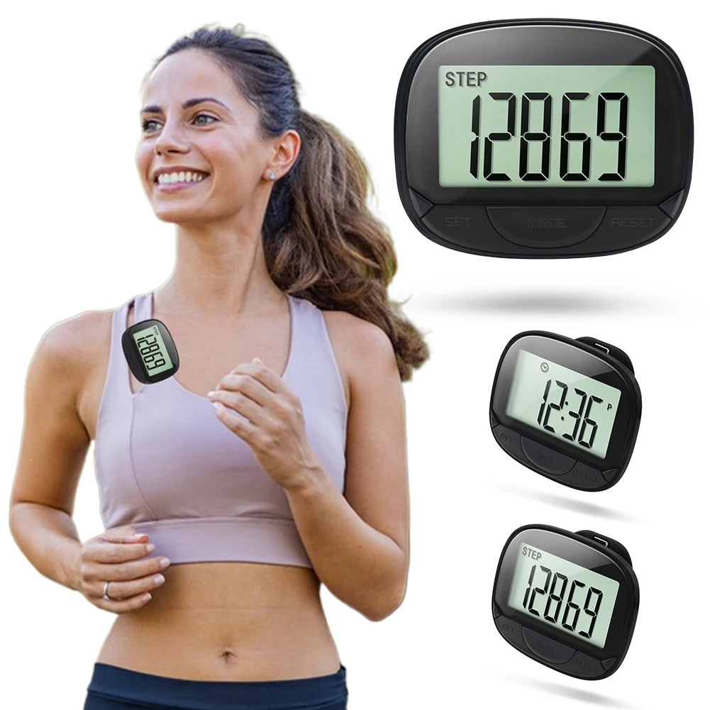 Clip-On Pedometer With Large Digital Display Simple Step Tracker