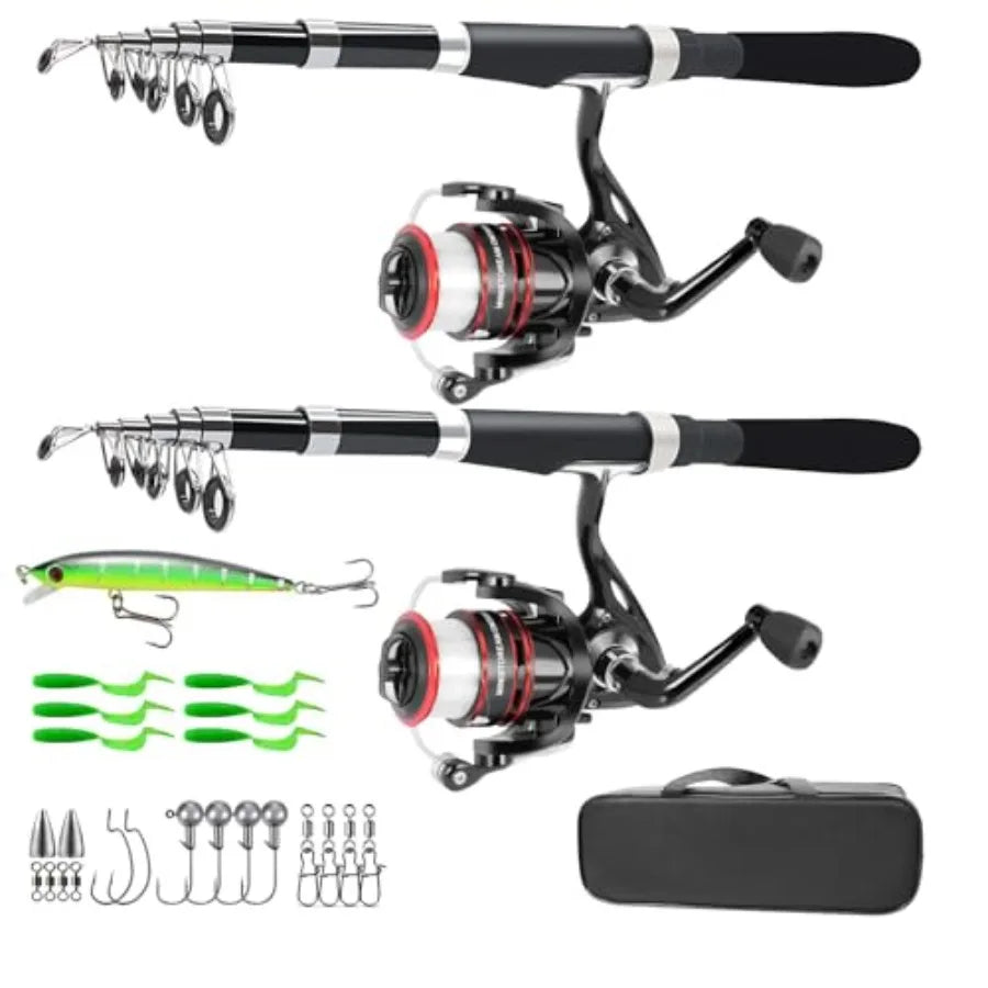 Carbon Fiber Telescopic Fishing Pole Combo With Reels And Lures
