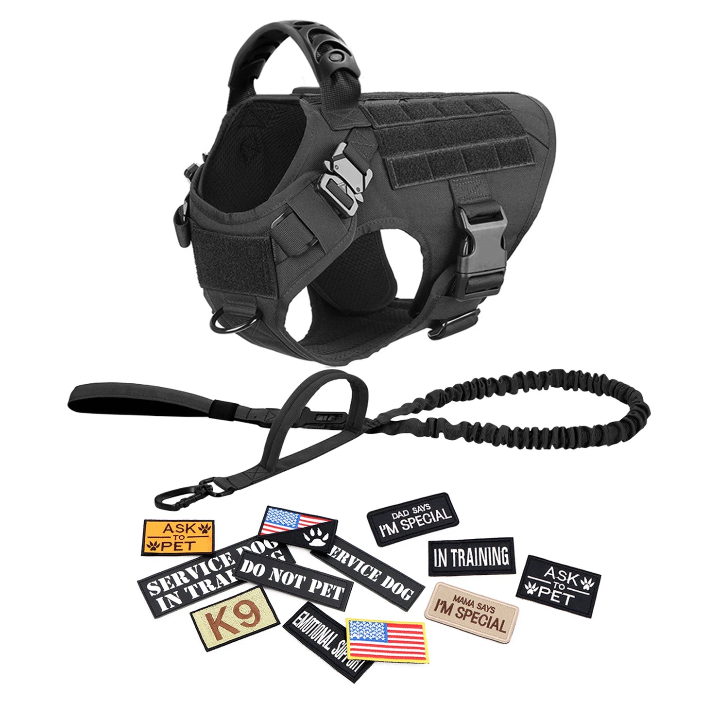 PETRAVEL Military Large Dog Harness Vest Set for Malinois Training