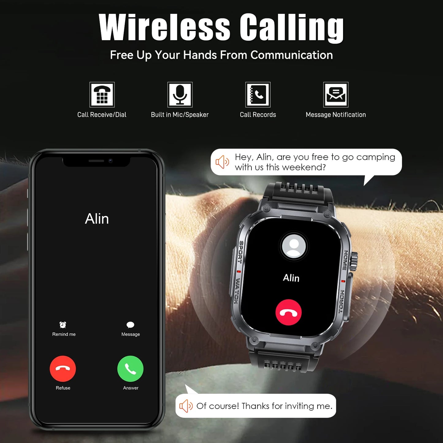 EIGIIS Smart Watch 3ATM Waterproof With Compass And Heart Rate