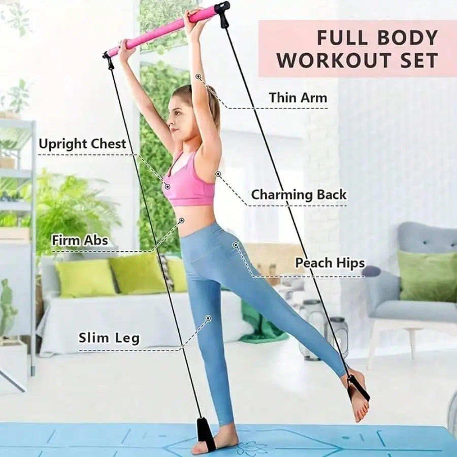 Pilates Bar Accessories With Colorful Resistance Bands For Home Gyms
