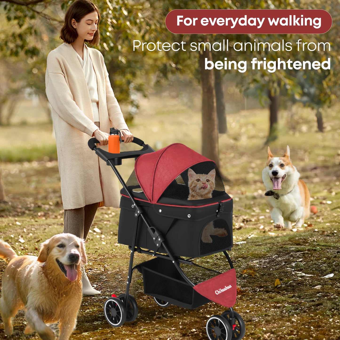 Chihuahua Pet Stroller for Cats and Dogs Foldable 3 Wheels