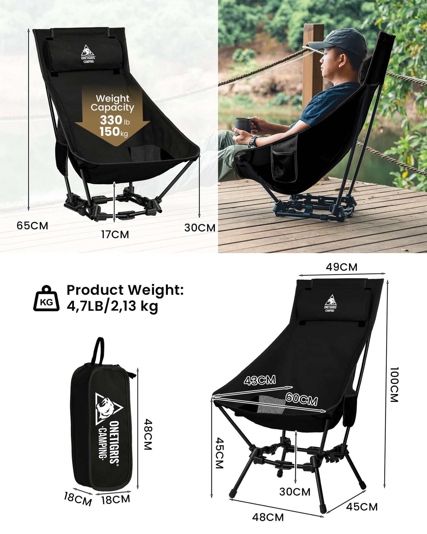 OneTigris Portable High Back Folding Camping Chair