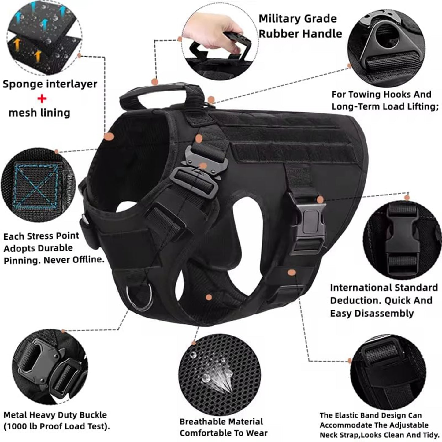 PETRAVEL Tactical Dog Harness Leash Molle Pouches