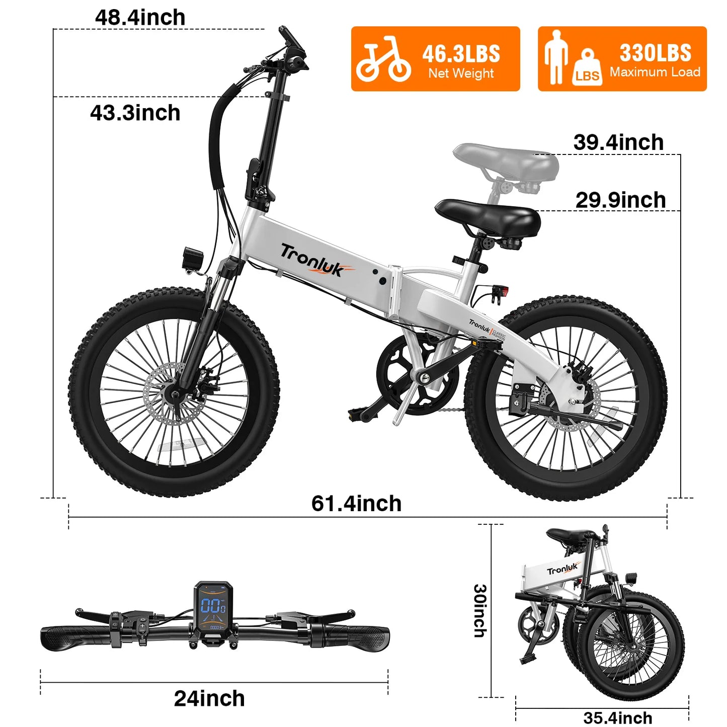 T8 Foldable Electric Bicycle 720W Peak 48V 12Ah 5 Speed