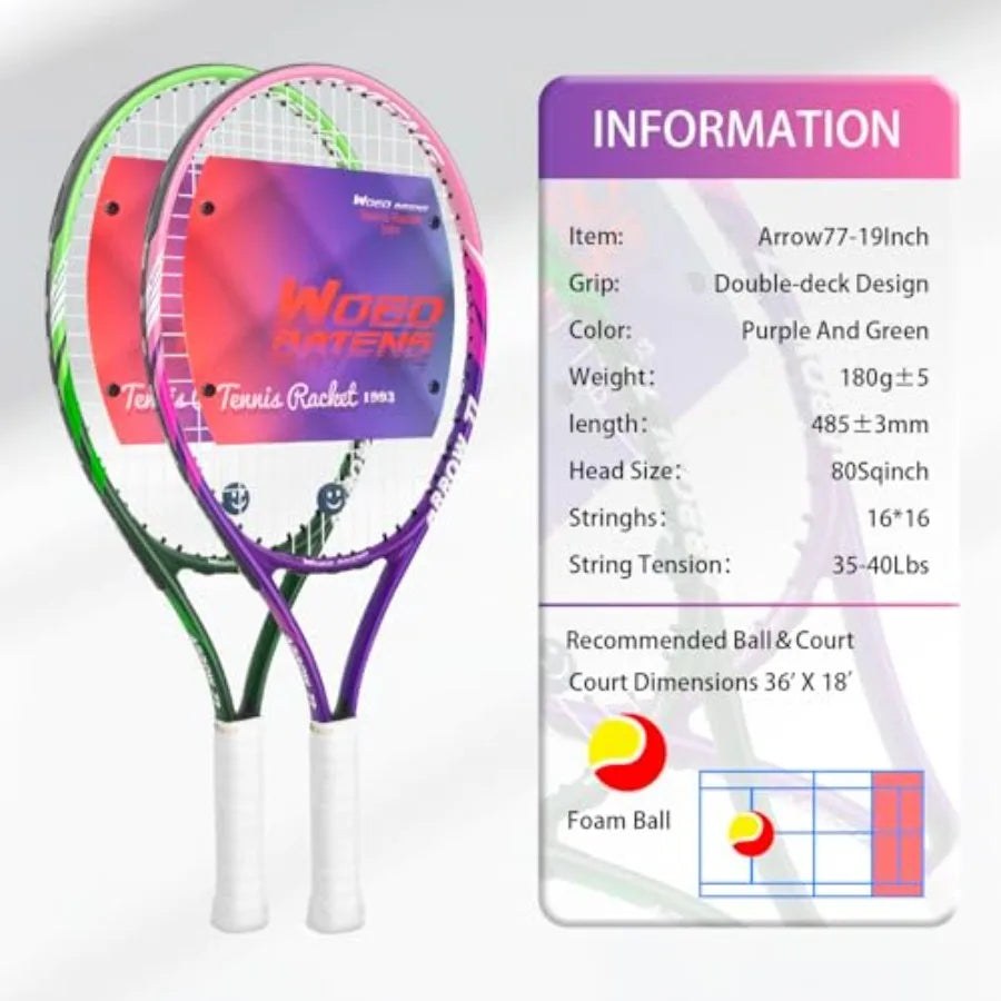 Junior Tennis Racket With Ball Carry Bag Overgrips And Dampers