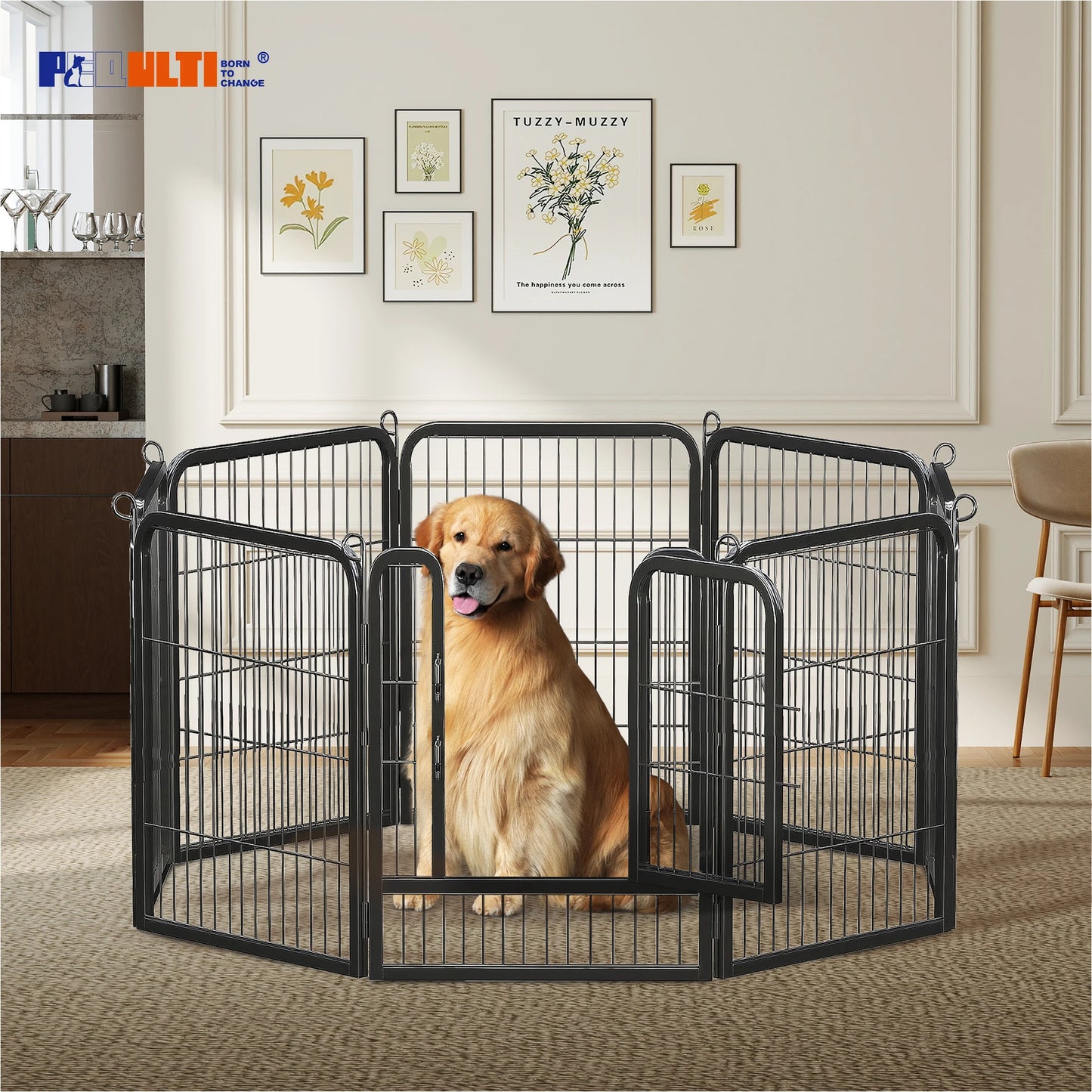 PEQULTI Heavy-Duty Metal Puppy Playpen for Indoor and Outdoor Use