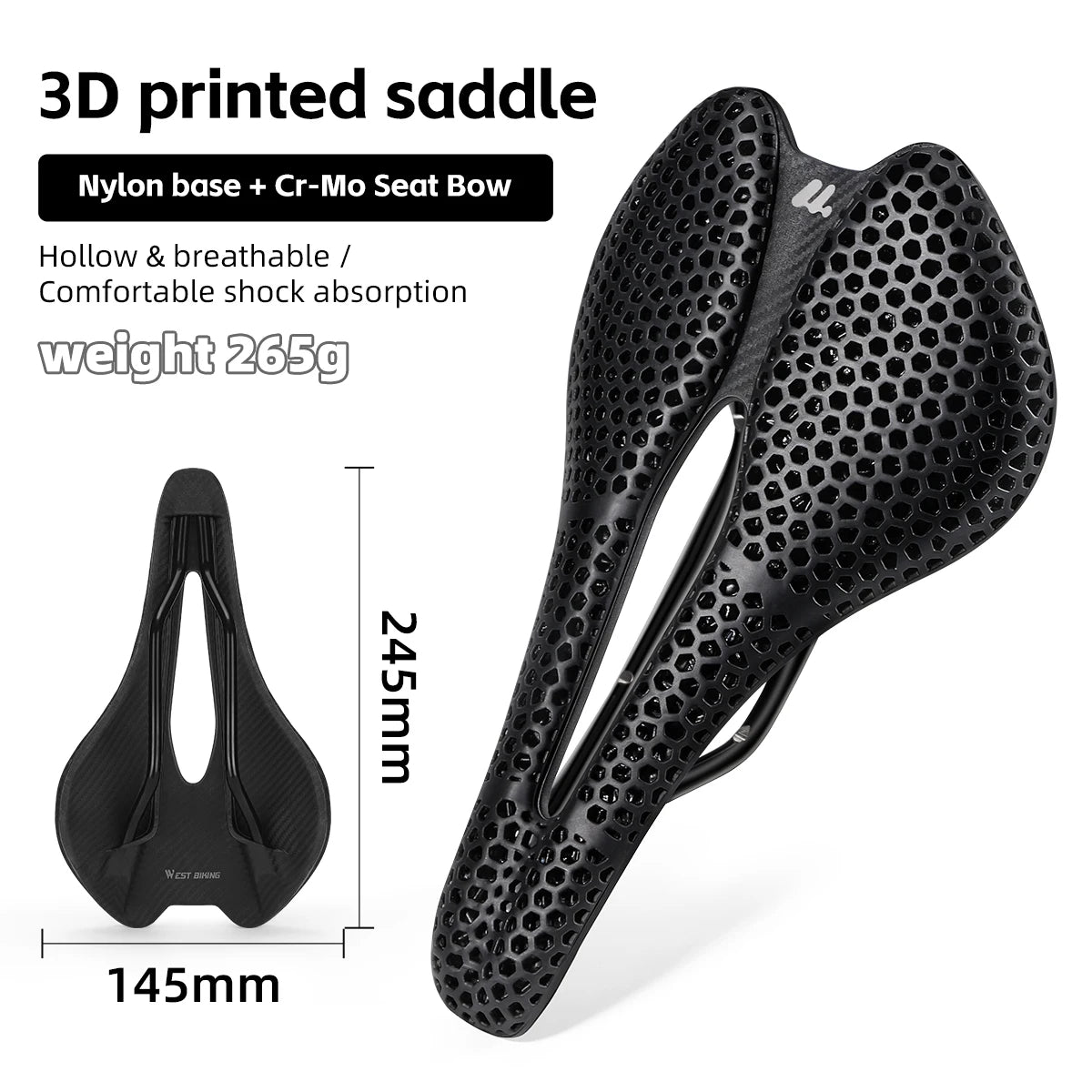 West Biking 3D Printed Bicycle Saddle For Road Bikes