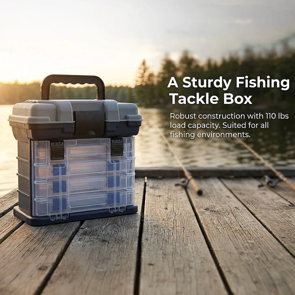 YJ 4 Tier Fishing Tackle Box With Adjustable Dividers
