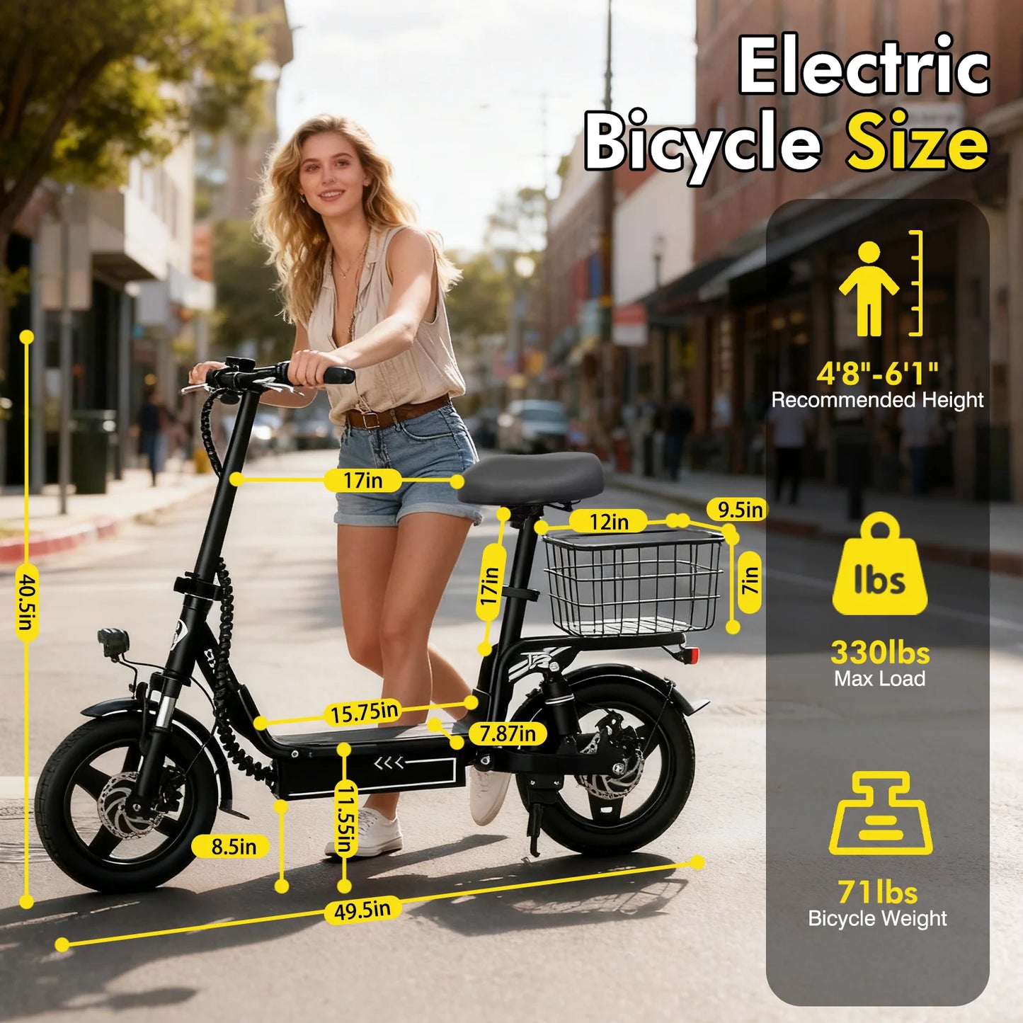 Folding Ebike T3 48V 10Ah Electric Bike Seat for Adults