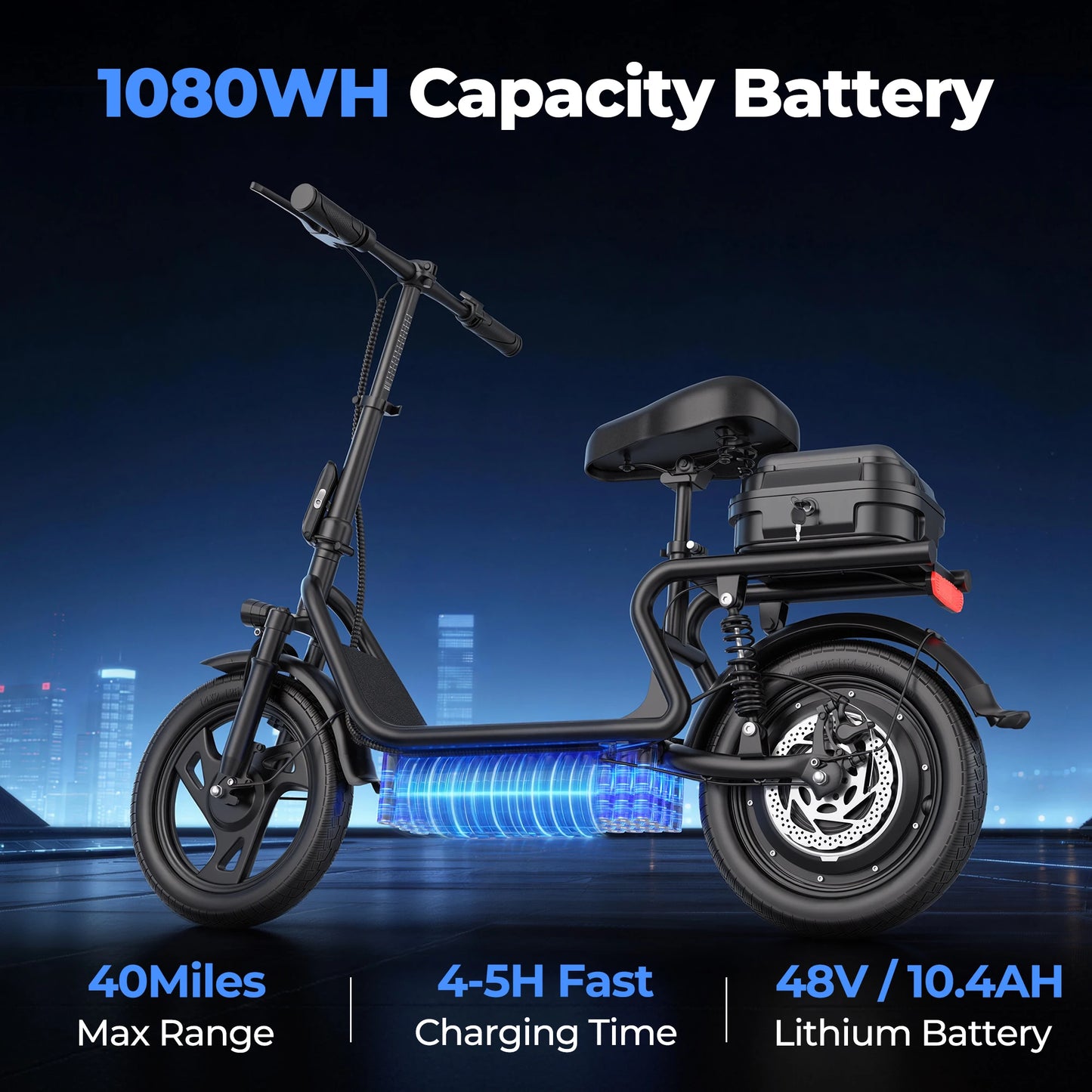 Folding Electric Scooter 500W 48V Battery With Seats Max Range