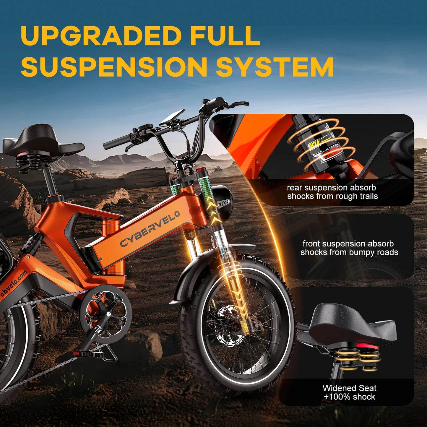 CYBERVELO Fat Tire Foldable Ebike 2000W Peak Motor 48V