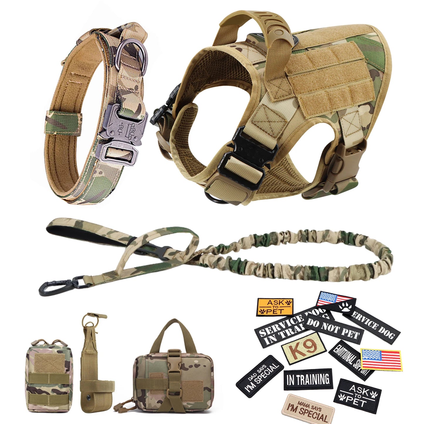 PETRAVEL Military Large Dog Harness Vest Set for Malinois Training