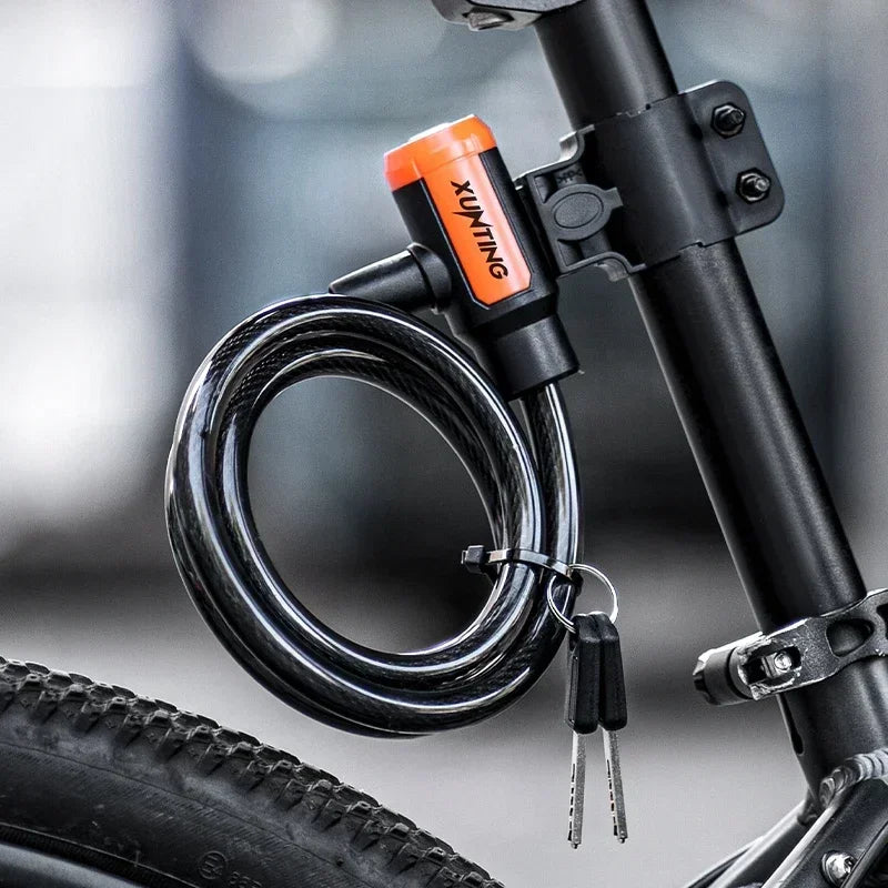 Weatherproof Coiled Bike Cable Lock With Mounting Bracket Anti Theft