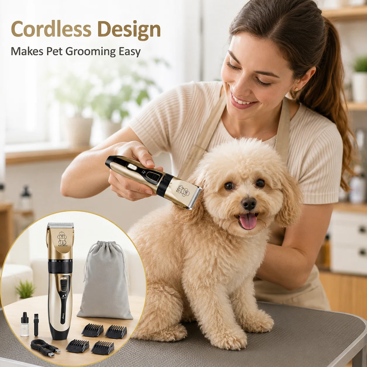 Rechargeable Professional Pet Grooming Clipper Kit With Ceramic Blade