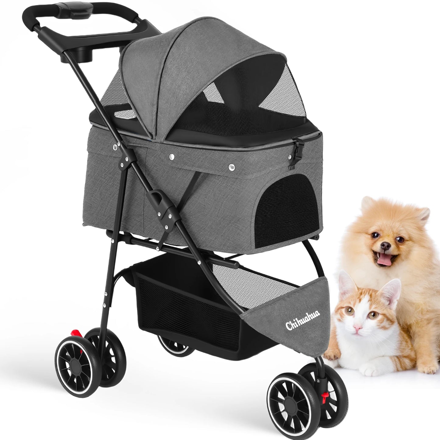 Chihuahua Pet Stroller for Cats and Dogs Foldable 3 Wheels