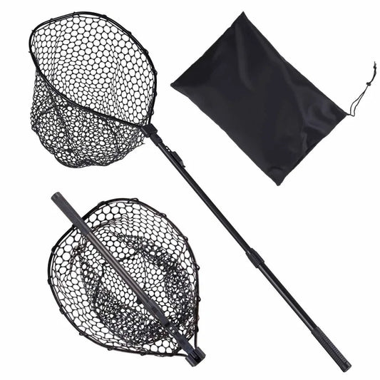 Foldable Landing Net With Telescopic Aluminum Handle And Silicone Net