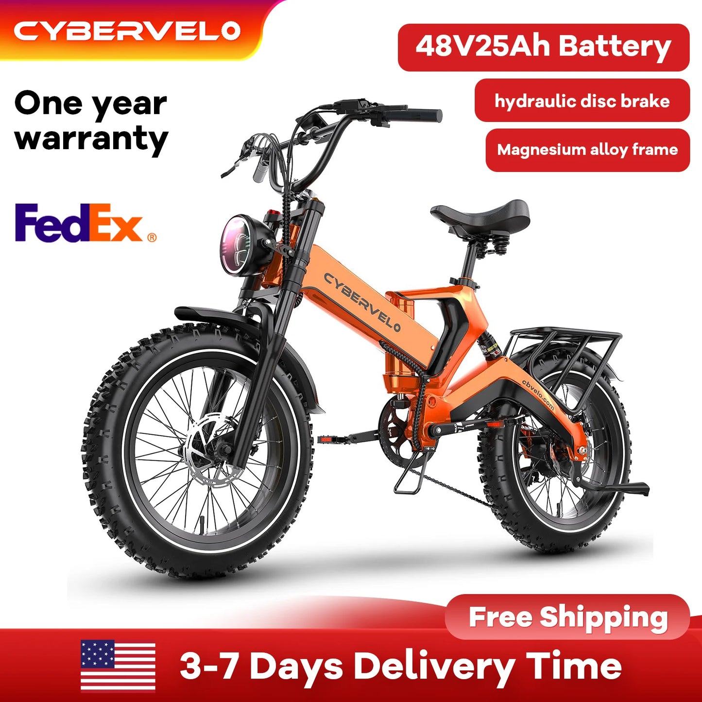 CYBERVELO Fat Tire Foldable Ebike 2000W Peak Motor 48V