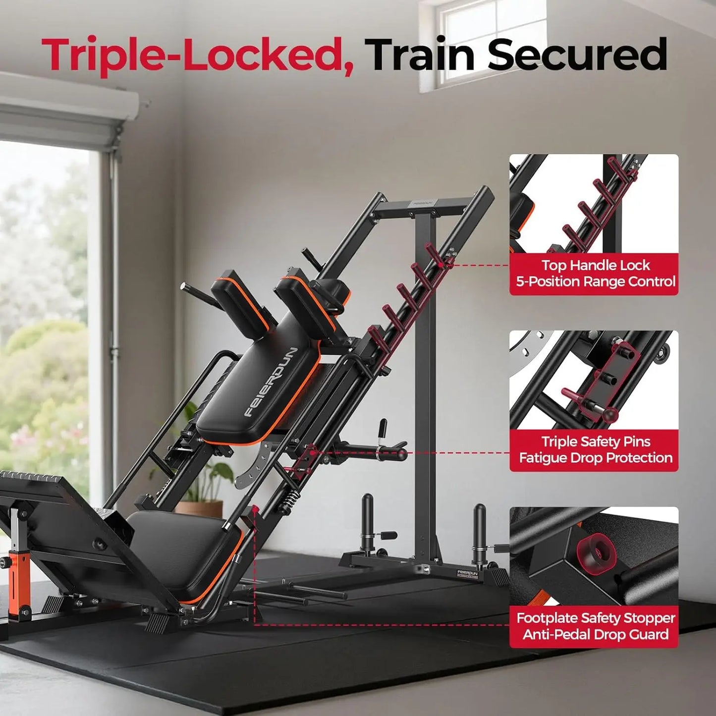 FED Fitness 3-In-1 Leg-Press-Hack-Squat-Machine With Ultra Quiet Pulley