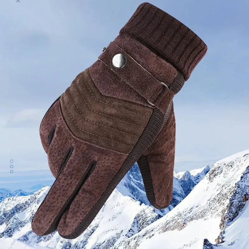Winter Cycling Gloves Windproof Leather Touch Screen