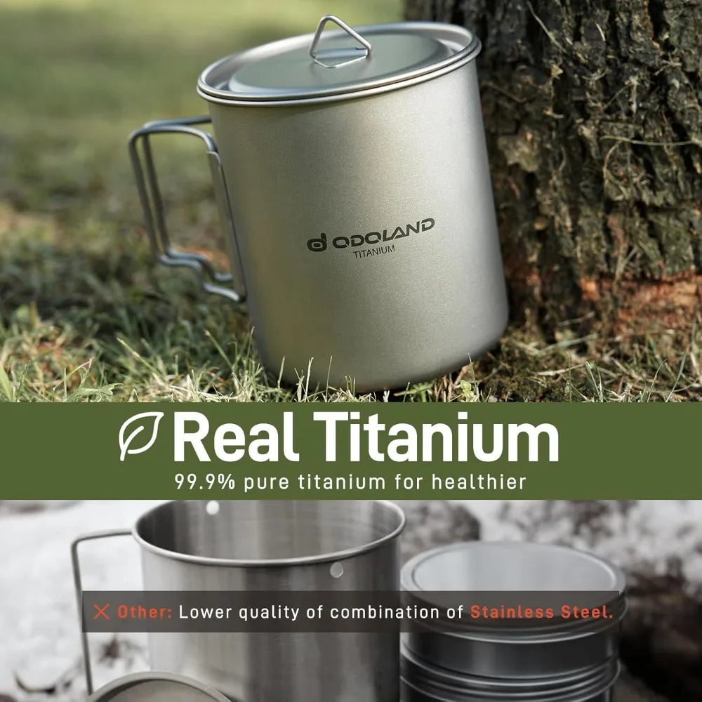 Titanium Camping Cookware Set 4 Piece With Spork For Outdoors