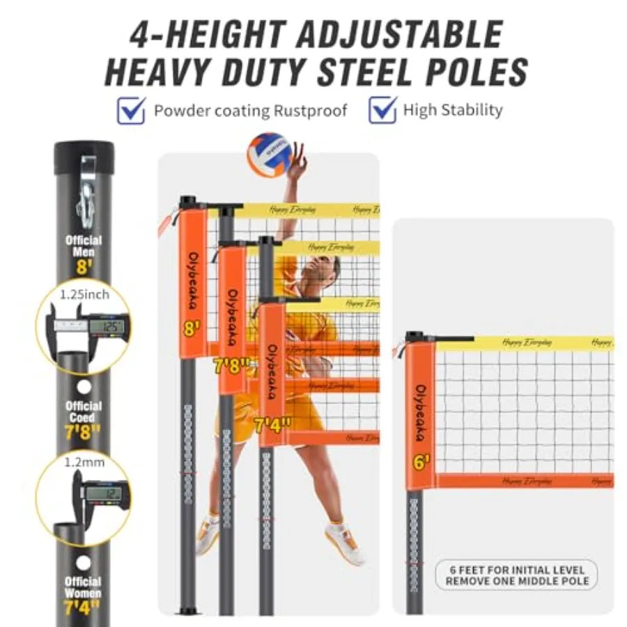 Outdoor Volleyball Net Set With Adjustable Poles And Pump